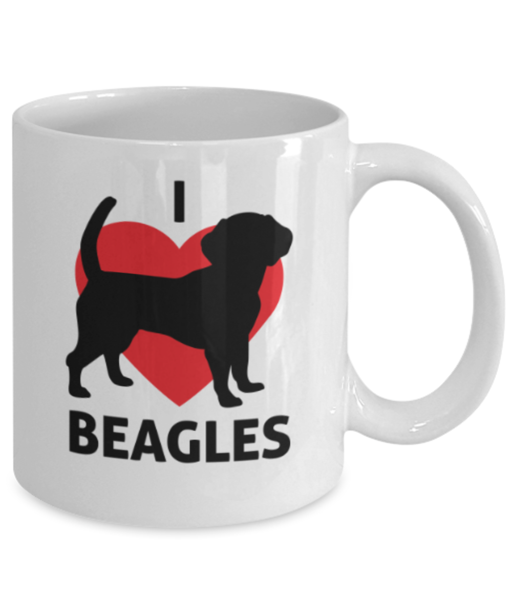 Dog Lovers Gifts , I Love Beagles - White Coffee Mug Porcelain Tea Cup 11 oz - Great Gift