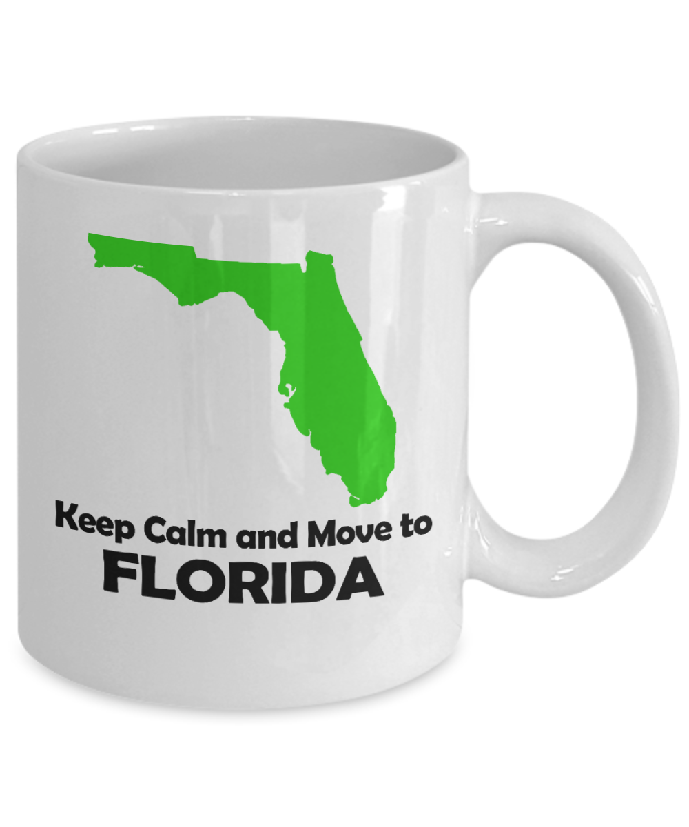 Florida State Love Custom Gift Coffee mug, Keep Calm And Move To Florida-White Porcelain Coffee Mug 11 oz