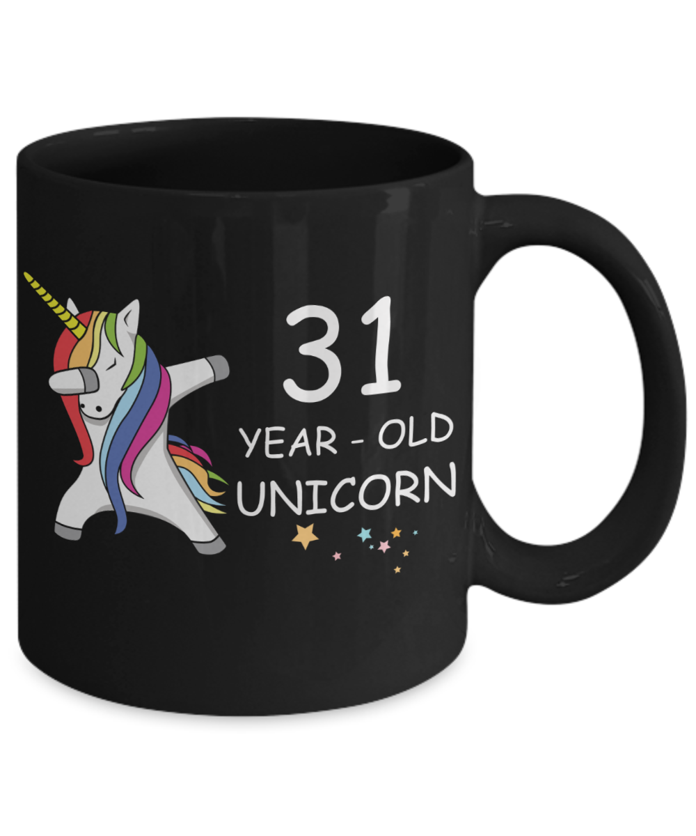 31st Birthday Gift for Women - 31 Year Old Unicorn Dabbing Mug - Funny Black Porcelain Coffee 11 oz for Grandma, Mom, Sister, Best Friend, Women, Her - Legends are Born In 1989