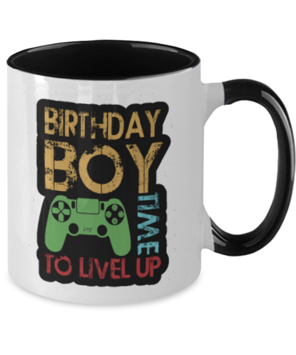 Birthday Boy Time To Level Up Gamer coffee Mug, Funny Gaming Birthday Coffee Cup For Gamer Boy, Cute Video Game Gift Idea For Game Lovers