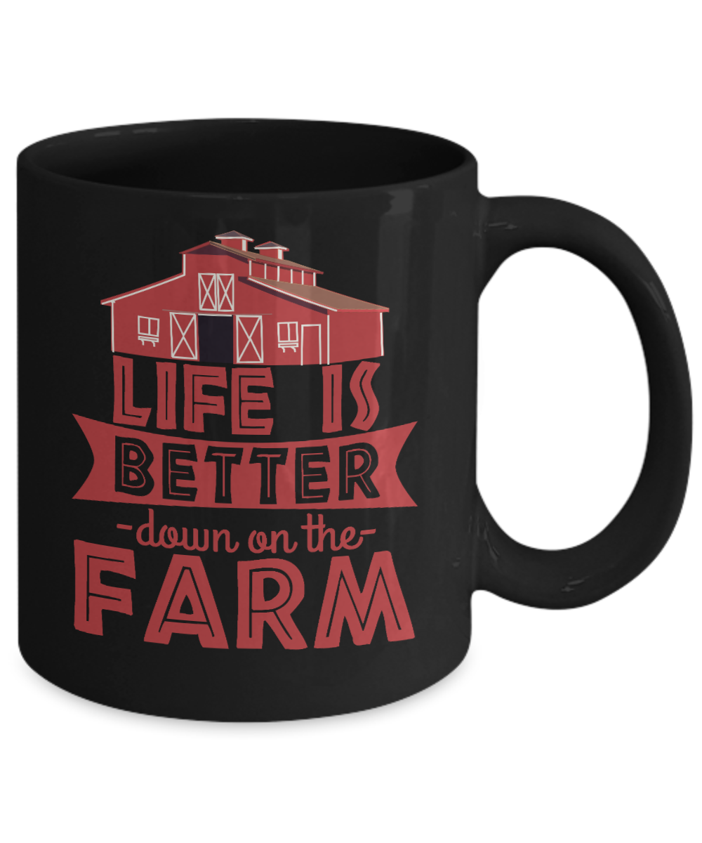 Best Farmer Coffee mug, Life Is Better Down On The Farm-Black Porcelain Coffee Mug 11 oz For Farmer, Dad, Mom