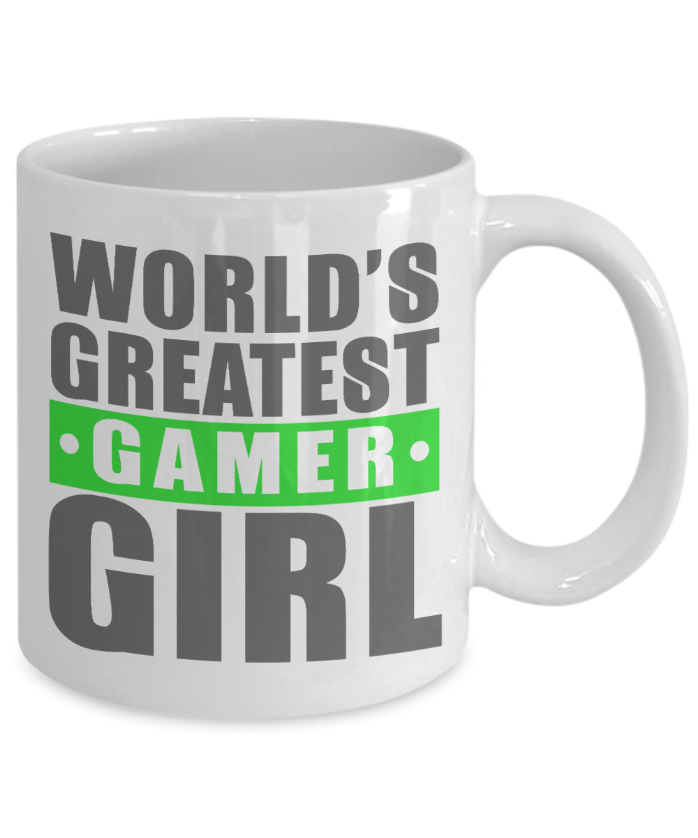 Gamer Coffee Mug, Worlds Greatest Gamer Girl-White Porcelain Coffee Mug 11 oz for Gamer, son, Daughter, boyfriend, Girlfriend