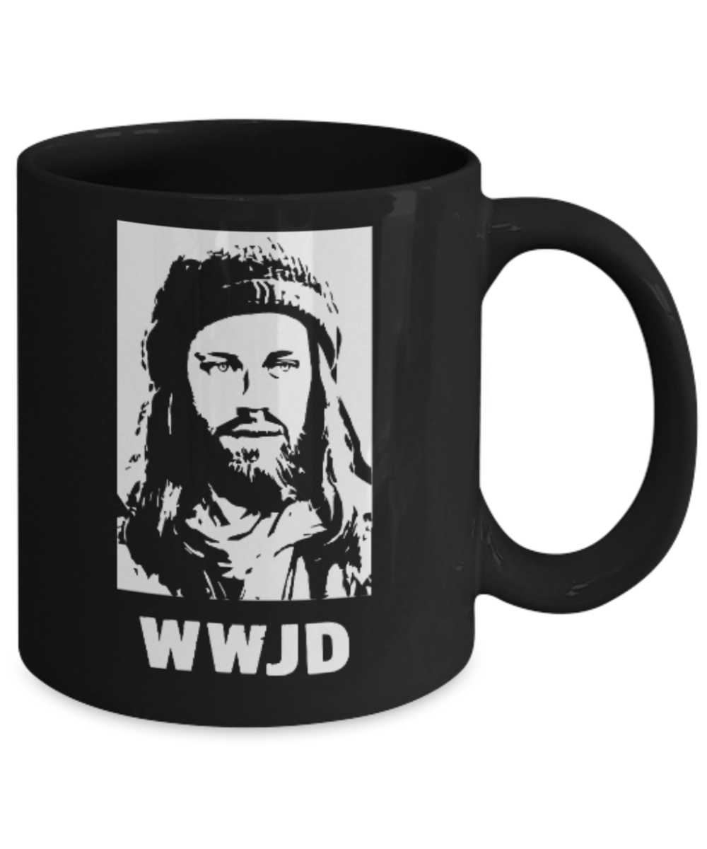 Plants vs zombies gift box mugs , WWJD - Black Coffee Mug Porcelain Tea Cup 11 oz - Great Gift
