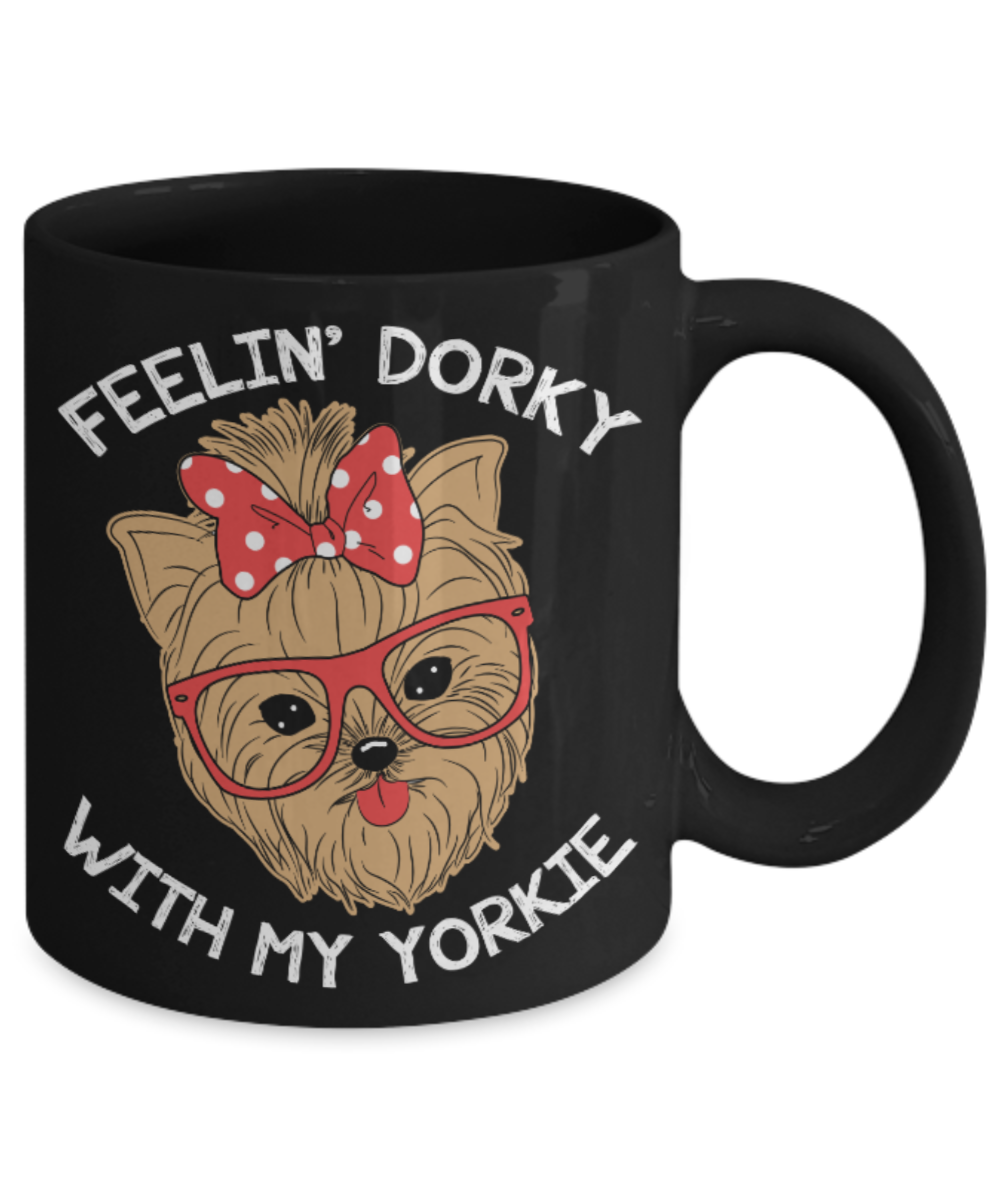 Cat Lovers Mugs , Feeling Dorky - Black Coffee Mug Porcelain Tea Cup 11 oz - Great Gift