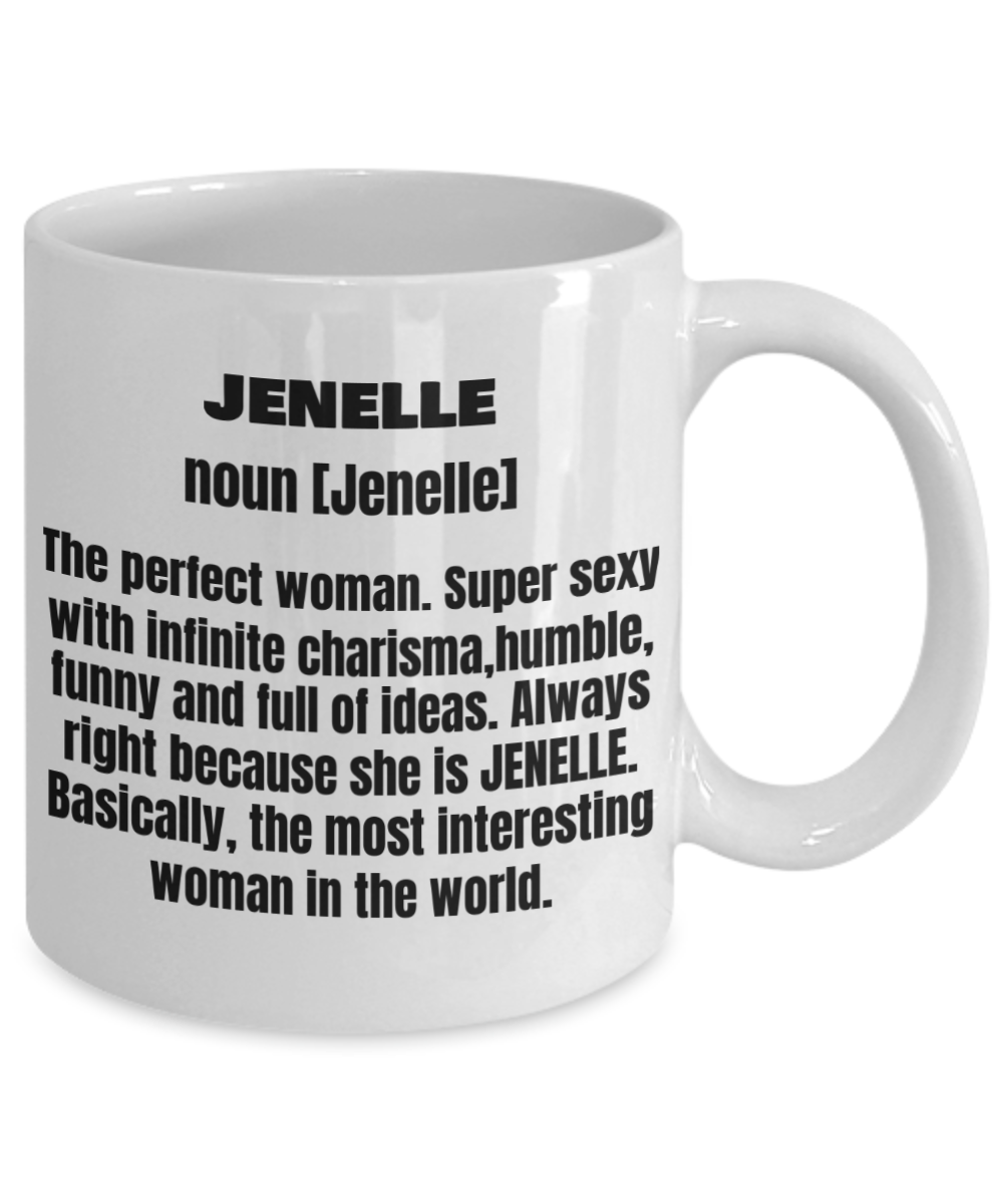 Jenelle First Name Adult Definition - Funny White Porcelain Coffee Mug Cute Ceramic Cup 11 oz