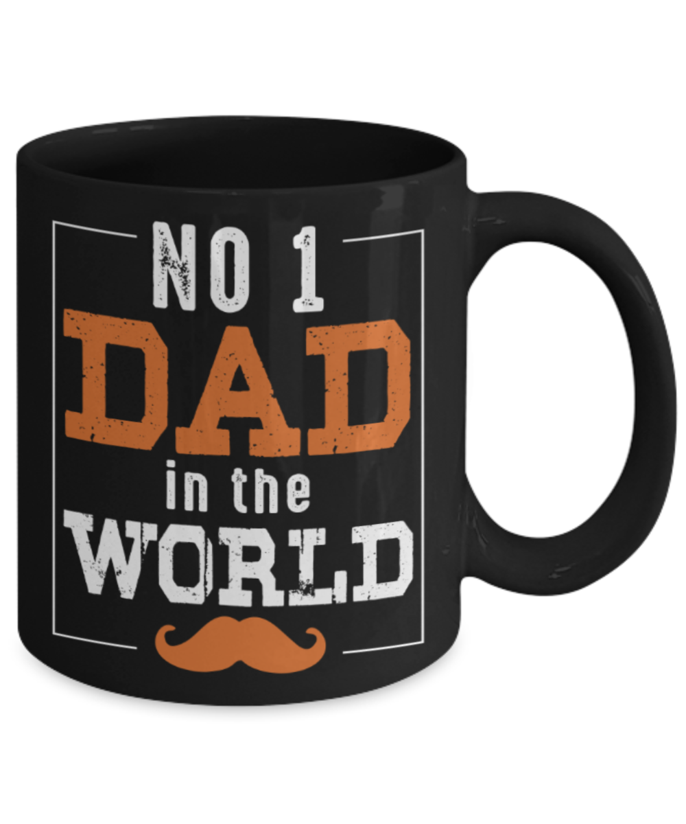 Father son gifts to do together - No 1 Dad in the world - Black Porcelain Coffee Mug Cute Ceramic Cup 11 oz