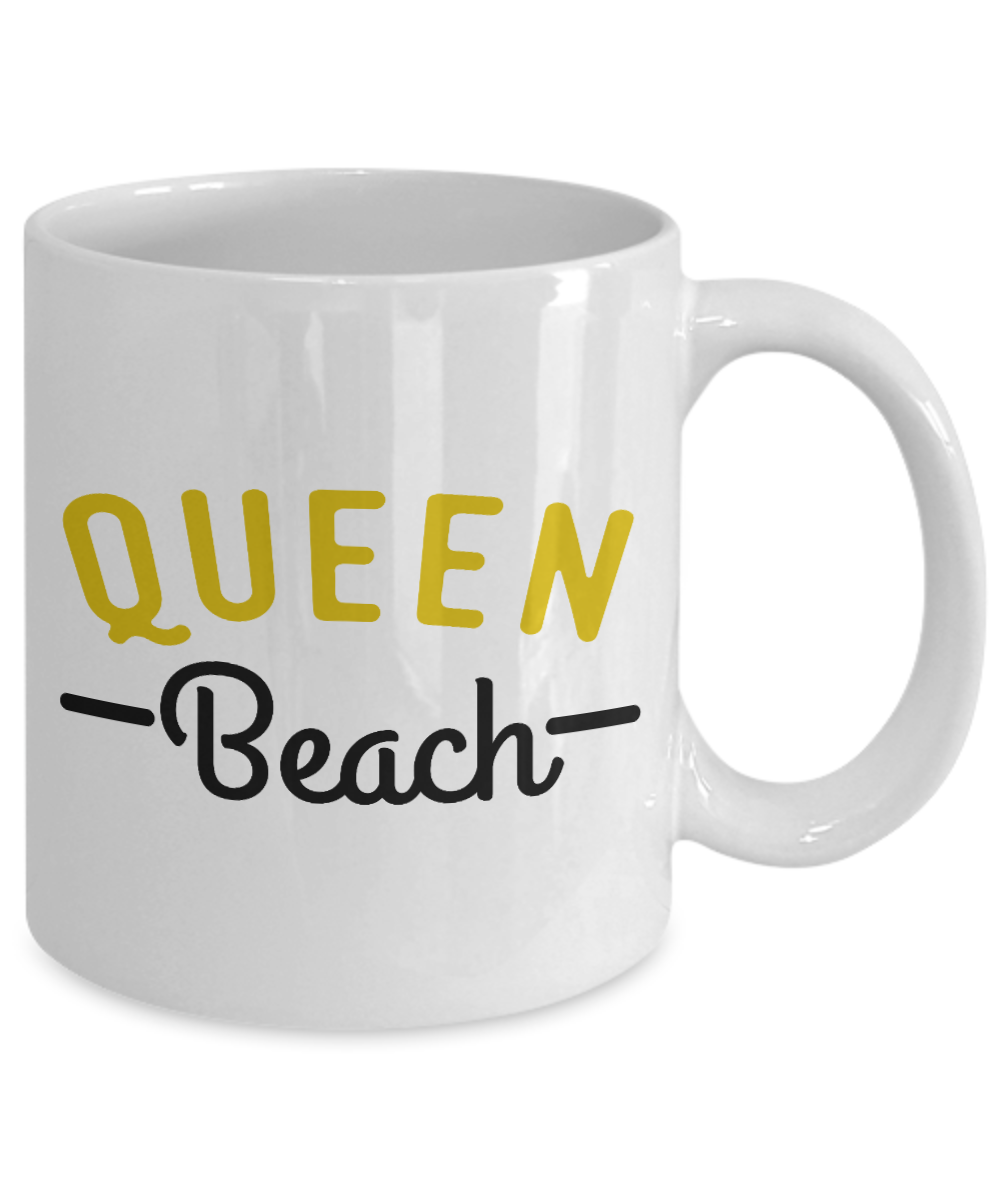 Beach Lover Coffee Mug, Queen Beach-White Porcelain Coffee Mug 11 oz for camper,beach, outdoor, surfing, camping, cup