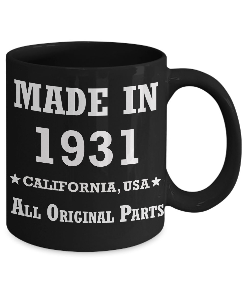 88th birthday gifts for Men/Women - Made in 1930 All Original Parts California - Best 88th Birthday Gifts for family Ceramic Cup Black, Funny Mugs Gift Ideas 11 Oz