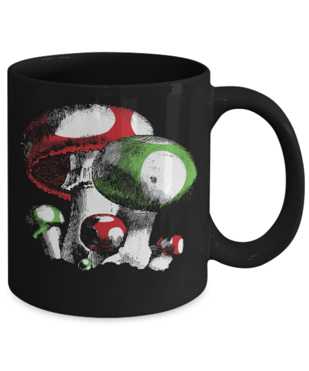 Champignons Speciaux Black Coffee Mug - Porcelain Tea Cup - 11 oz - Great Gift