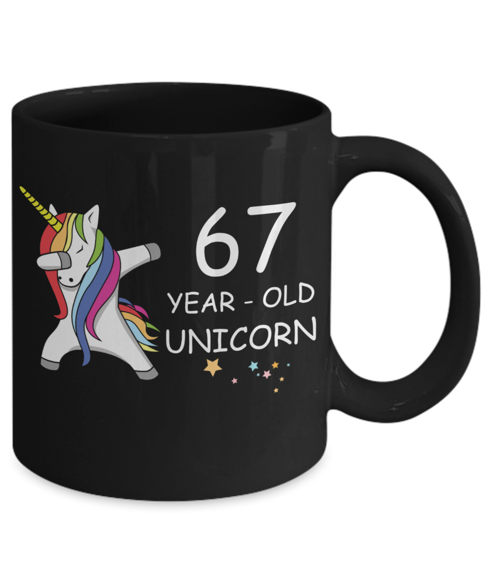 Unicorn Birthday gift 67th Birthday Gift for Women - 67 Year Old Unicorn Dabbing Mug - Funny Black Porcelain Coffee 11 oz, 67th Anniversary Bday Gift for Grandma, Mom, Sister, Bestie - Legends are Born In 1953