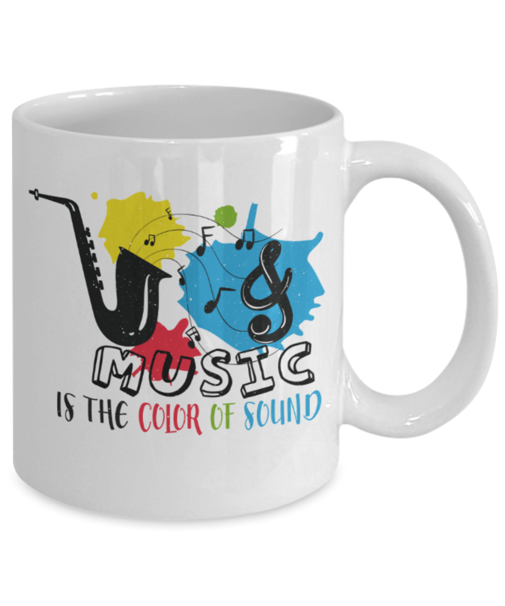 Music Lovers Mugs, Music is the color of sound - Funny White Porcelain Coffee 11 oz