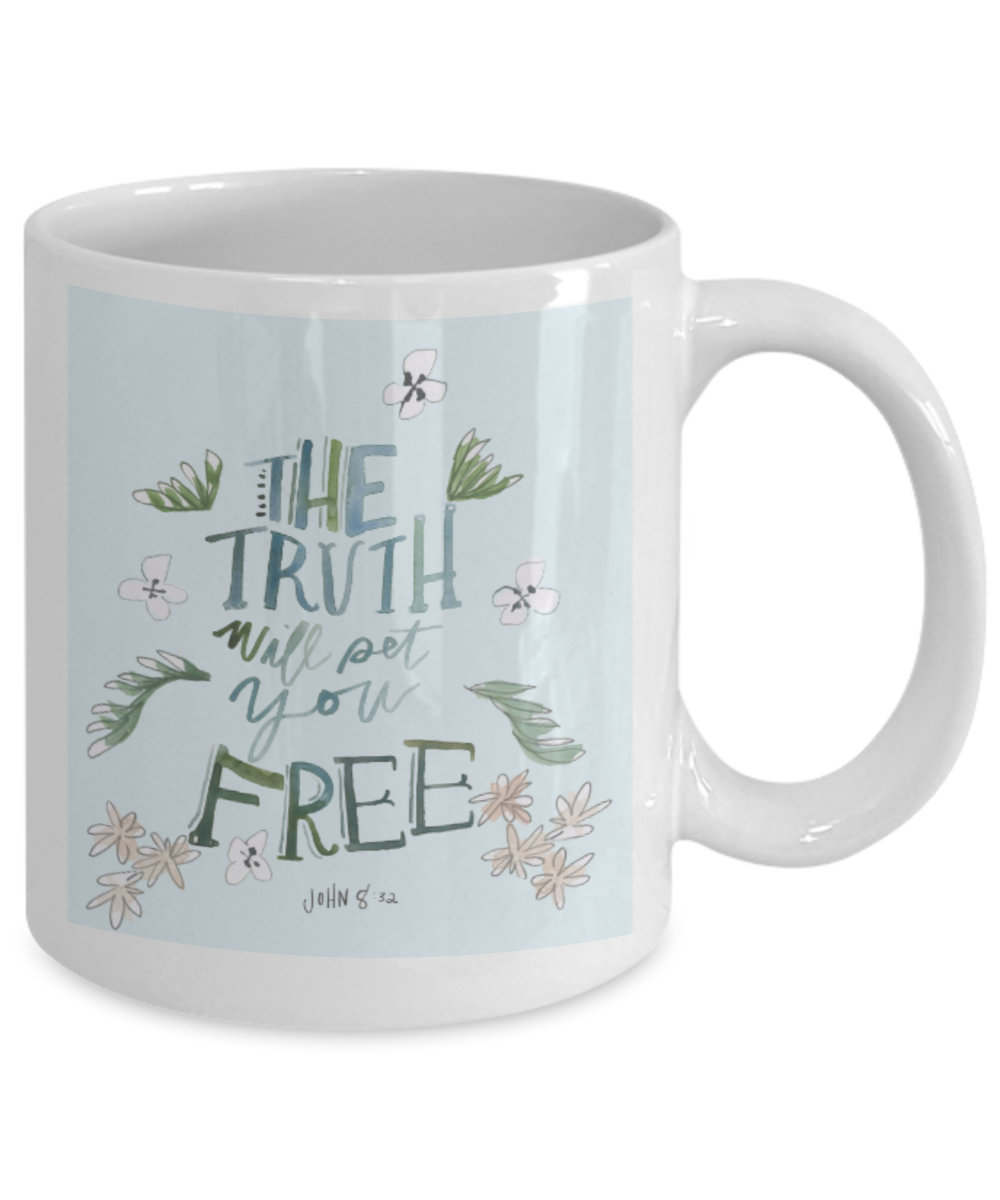 Religious coffee mugs , The truth will pet you free - White Coffee Mug Tea Cup 11 oz Gift