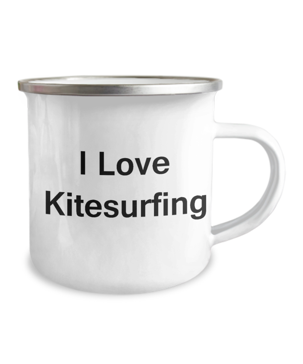 I Love Kitesurfing Camper Coffee mug - 12 Oz Stainless Steel Enamel Finish White Camper Coffee Mug