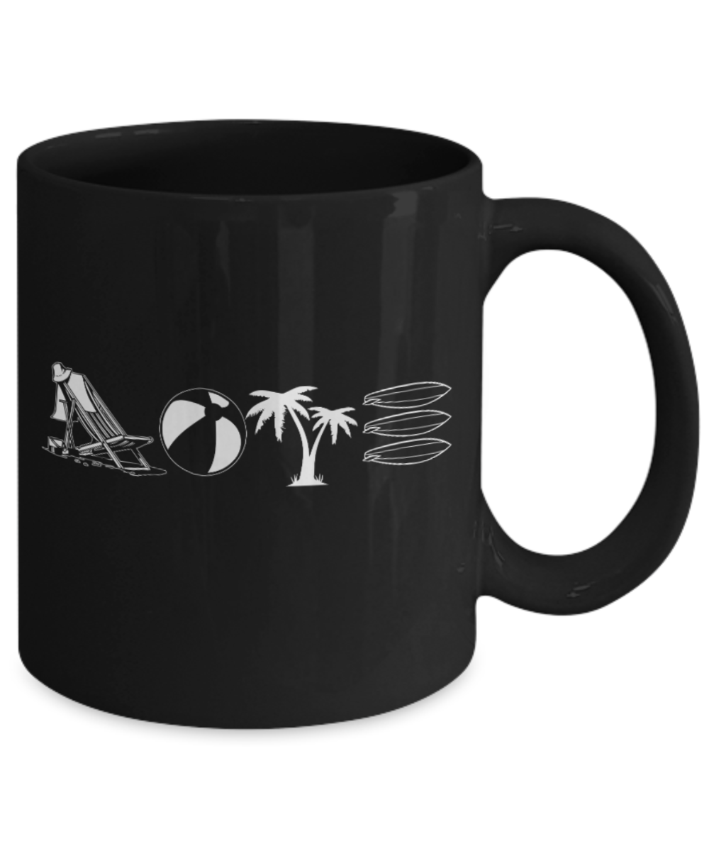 Beach Lovers Mugs , Beach Love - Black Coffee Mug Porcelain Tea Cup 11 oz - Great Gift