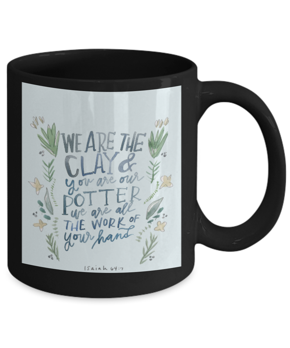Scripture mugs for women , Clay and Potter - Black Coffee Mug Tea Cup 11 oz Gift