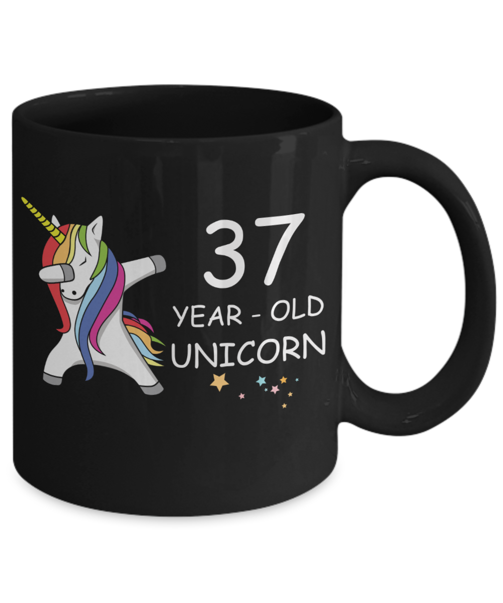 Unicorn Birthday gift 37th Birthday Gift for Women - 37 Year Old Unicorn Dabbing Mug - Funny Black Porcelain Coffee 11 oz, 37th Anniversary Bday Gift for Grandma, Mom, Sister, Bestie - Legends are Born In 1983