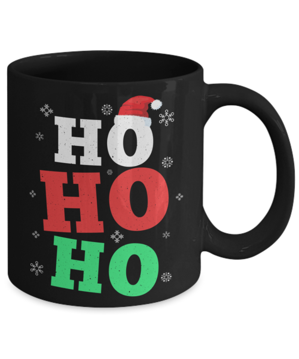 Christmas gift ideas, Ho Ho Ho - Funny Black Porcelain Coffee Mug Cute Ceramic Cup 11 oz