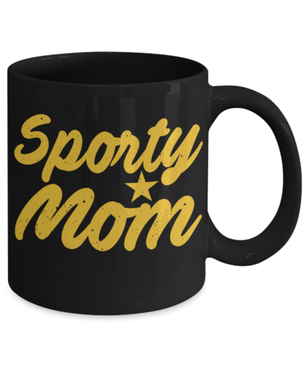 Sports lovers mugs, Sporty Mom - Funny Black Porcelain Coffee 11 oz