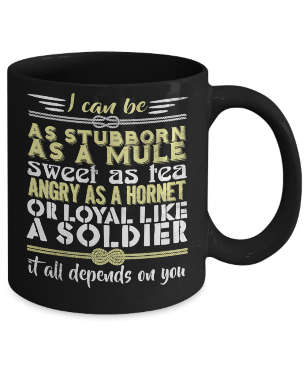 Wine lovers Mugs , Stubborn as a mule, sweet as tea - Black Coffee Mug Porcelain Tea Cup 11 oz - Great Gift