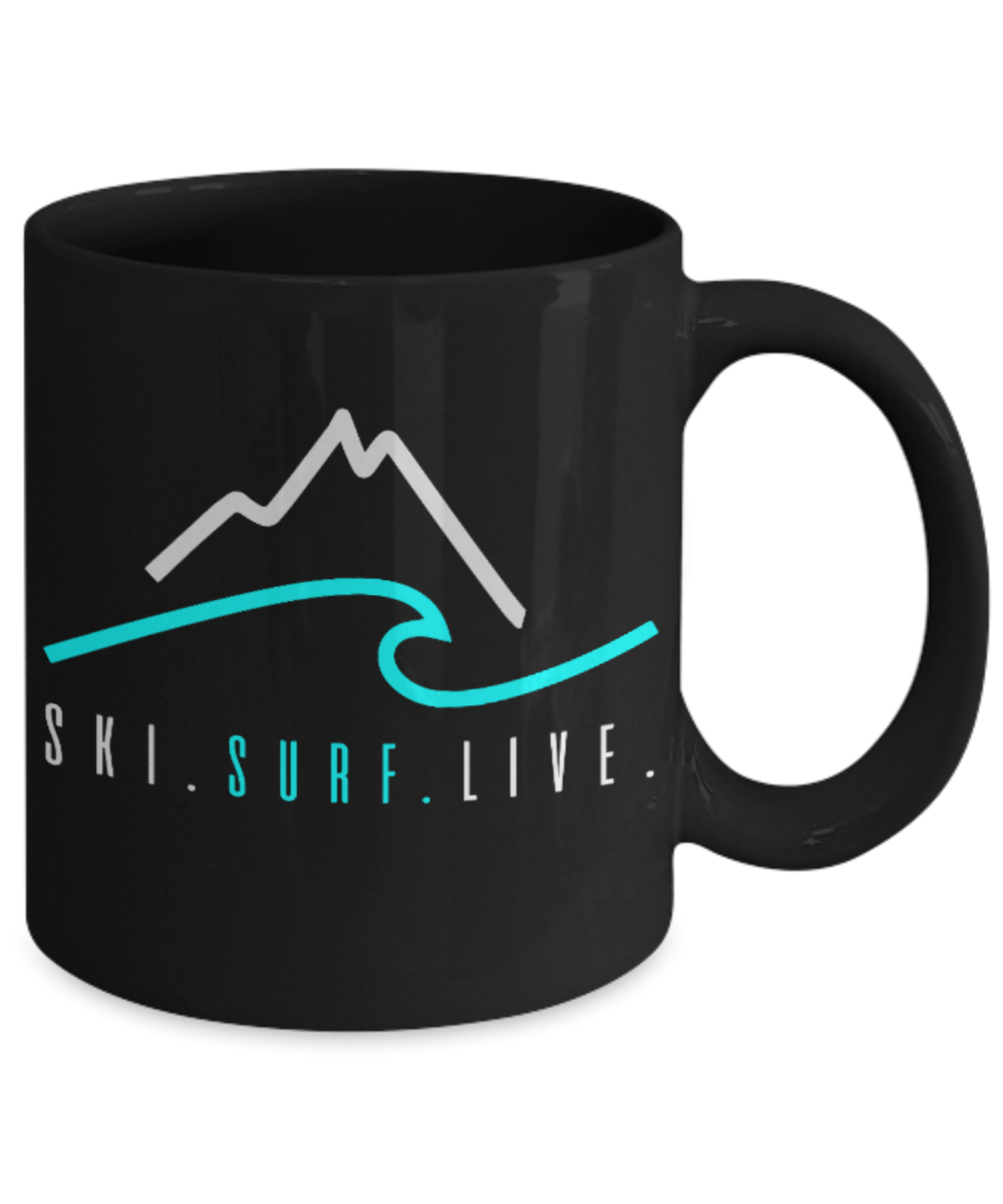 Fashion/Trends Lovers mugs , Ski Surf Live - Black Coffee Mug Porcelain Tea Cup 11 oz - Great Gift
