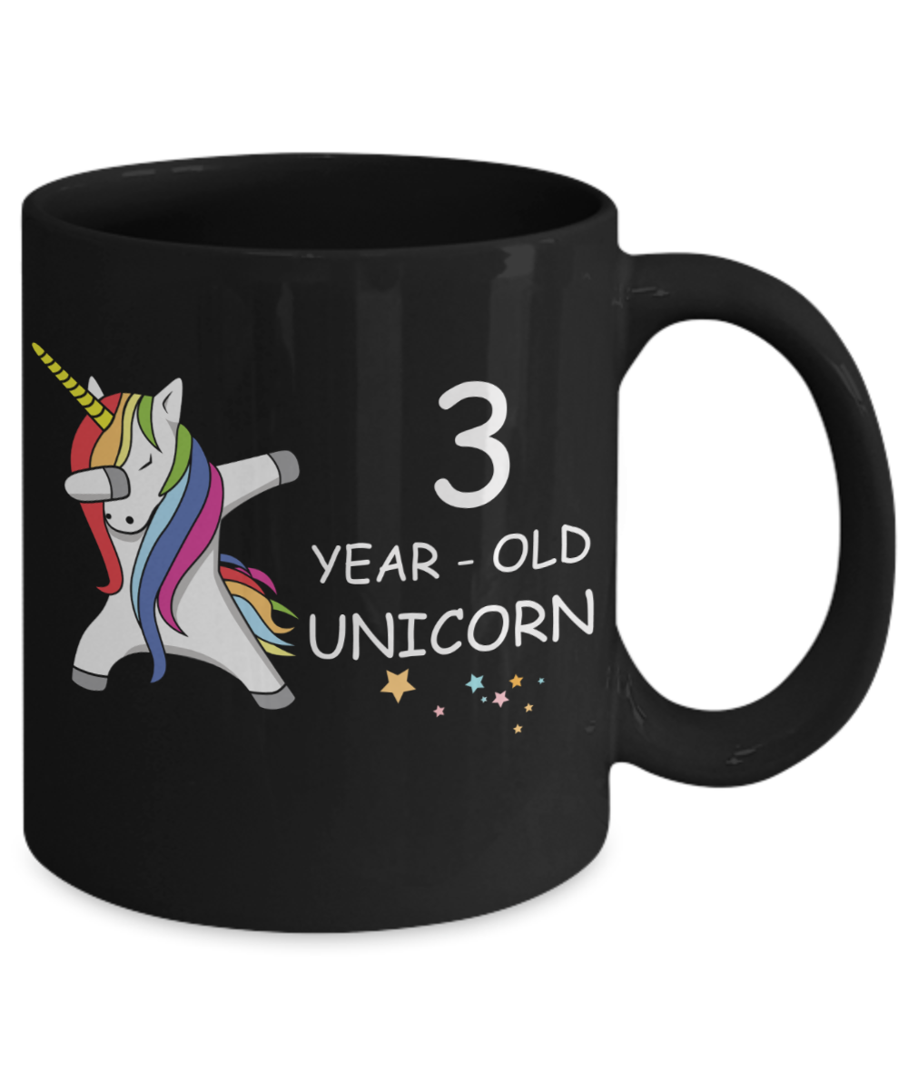 3rd Birthday Gift for Women - 3 Year Old Unicorn Dabbing Mug - Funny Black Porcelain Coffee 11 oz for Grandma, Mom, Sister, Best Friend, Women, Her - Legends are Born In 2017