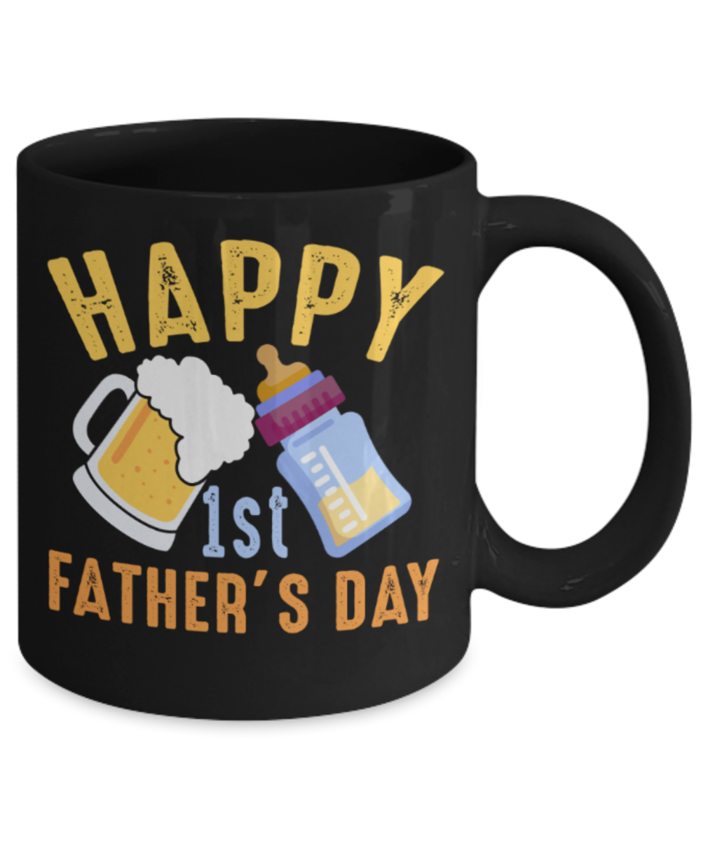 Father son gifts to do together - Happy 1st Father's Day - Black Porcelain Coffee Mug Cute Ceramic Cup 11 oz