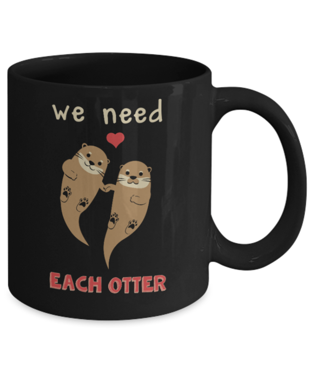 Fish Lovers Mugs , We need each other - Black Coffee Mug Porcelain Tea Cup 11 oz - Great Gift