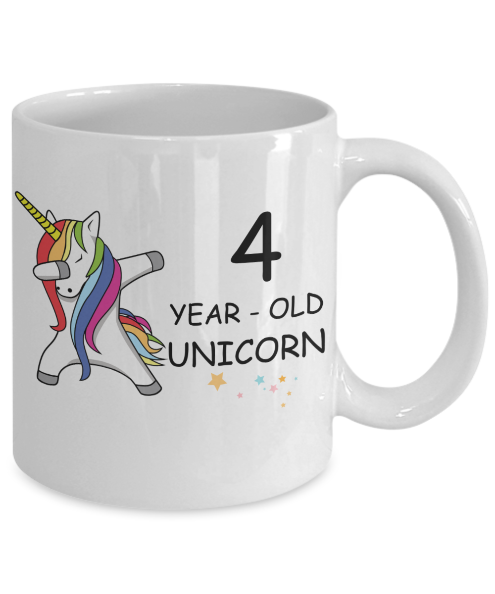 Unicorn Birthday gift 4th Birthday Gift for Women - 4 Year Old Unicorn Dabbing Mug - Funny White Porcelain Coffee 11 oz, 4th Anniversary Bday Gift for Grandma, Mom, Sister, Bestie - Legends are Born In 2016