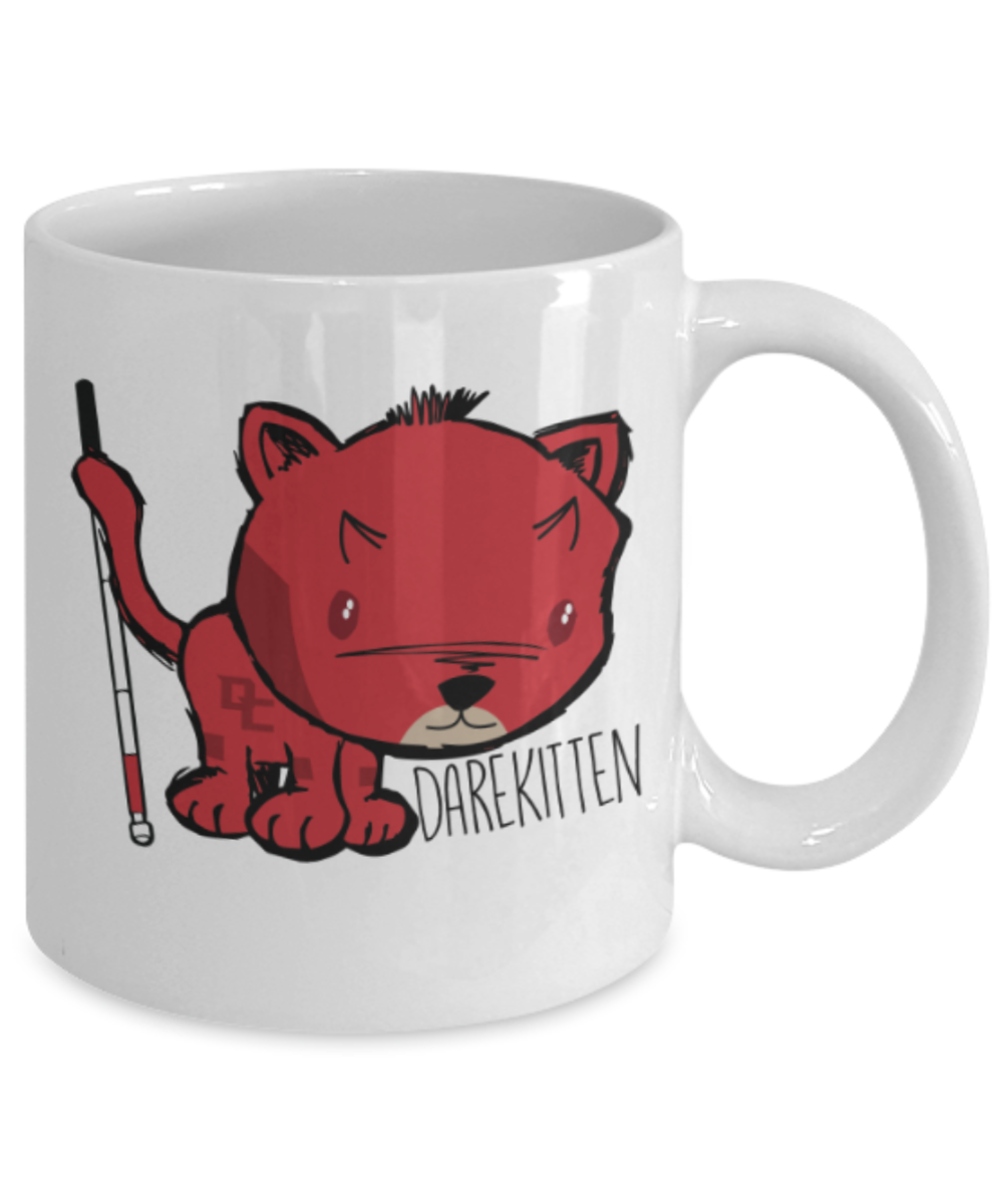 Gift gor cat lovers , Darekitten - White Coffee Mug Porcelain Tea Cup 11 oz - Great Gift