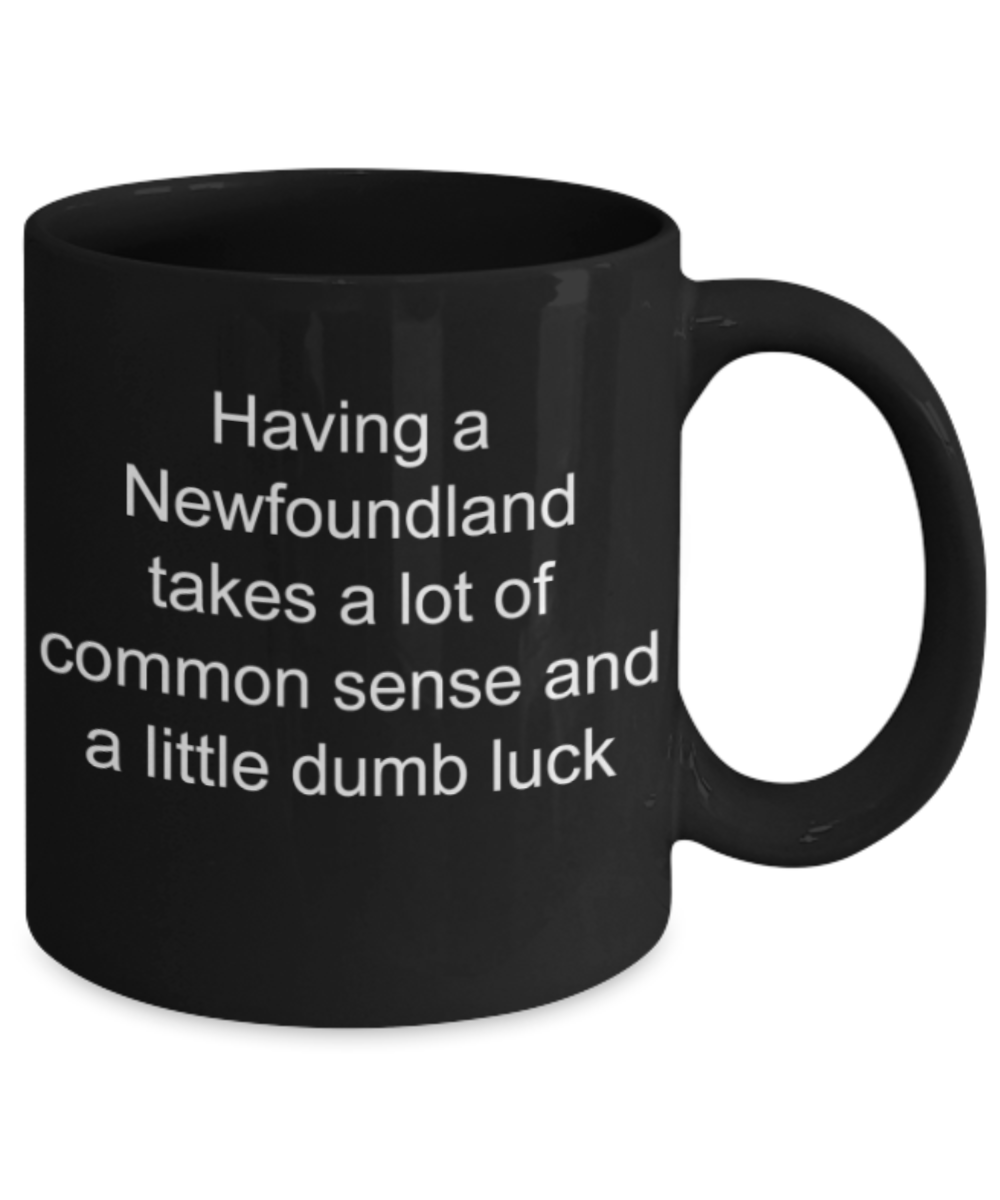 Newfoundland lovers gifts mugs, Having a Newfoundland takes a lot of common sense - Funny Black Porcelain Coffee Mug Cute Ceramic Cup 11 oz