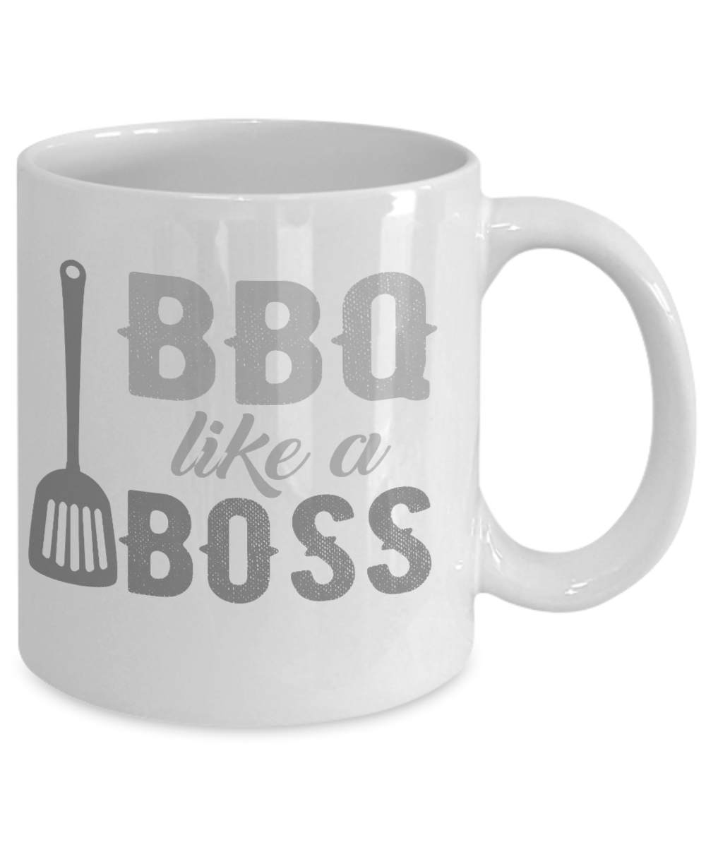 Grill Master Coffee Mug, BBQ Like a Boss-White Porcelain Coffee Mug 11 oz for Bbq, Grilling,barbecue, grill, lover,master,dad,mom