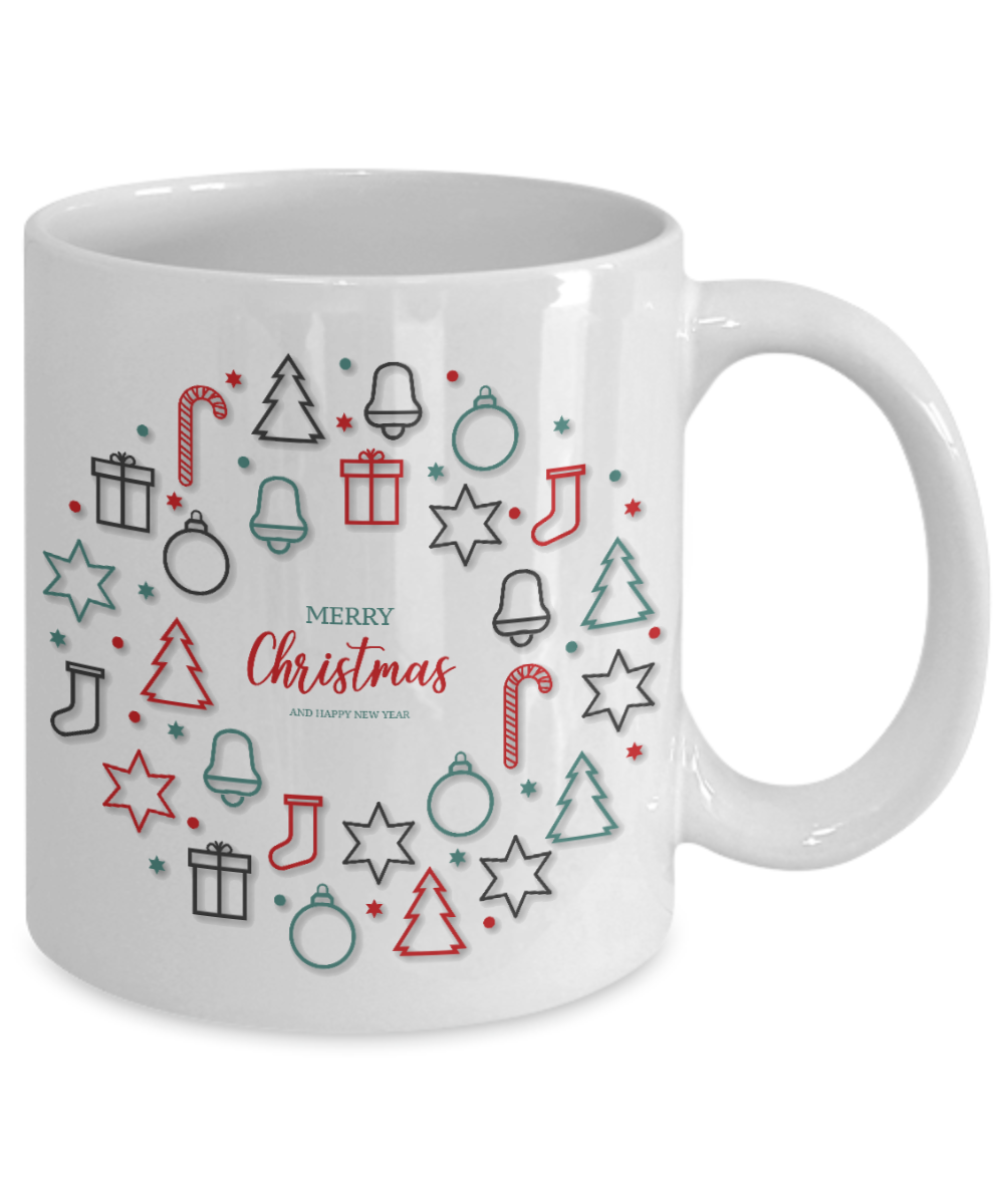 Christmas Coffee Mug, Merry Christmas And Happy New Year -White Porcelain Coffee Mug 11 oz For Christmas, New Year ,Funny Mug