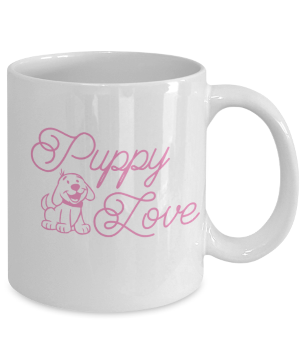 Gift gor dog lovers , Puppy Love - White Coffee Mug Porcelain Tea Cup 11 oz - Great Gift