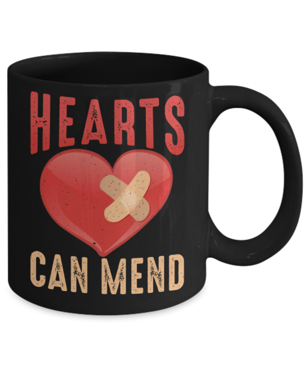 Hearts can mend - Funny Black Porcelain Coffee 11 oz