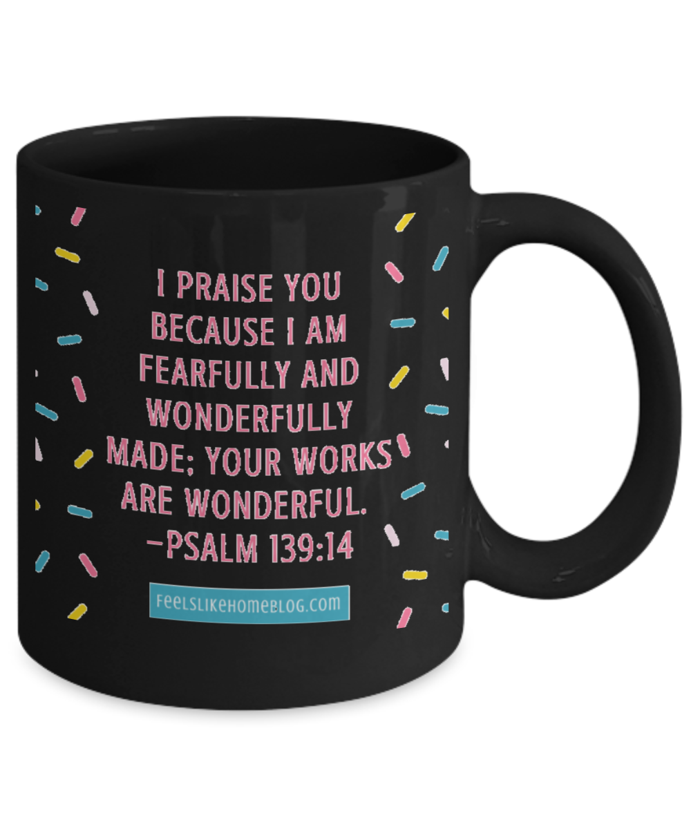 Religious coffee mugs , Your works are wonderful - Black Coffee Mug Tea Cup 11 oz Gift