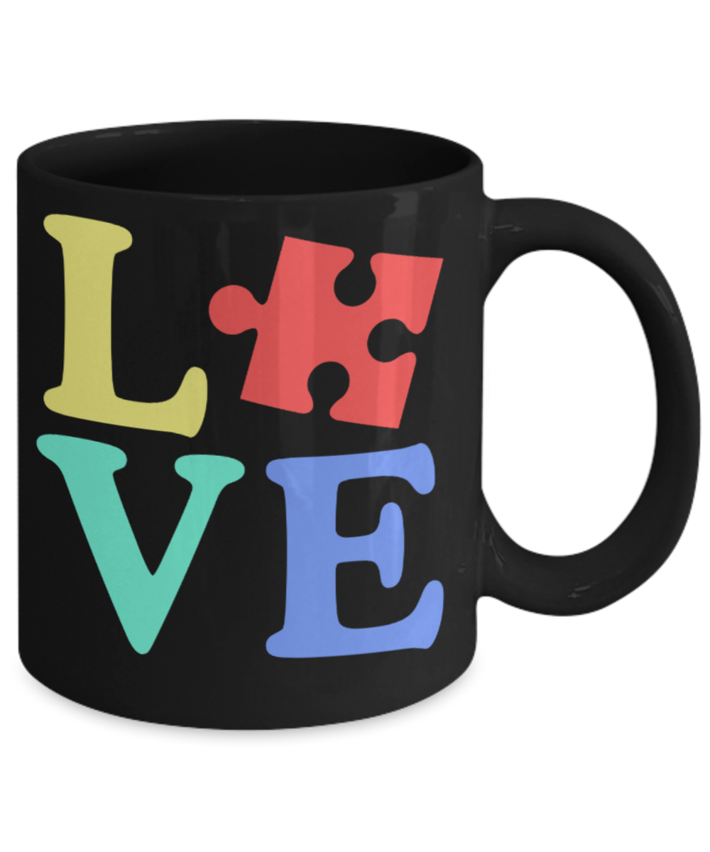Love - Black Coffee Mug Porcelain Tea Cup 11 oz - Great Gift