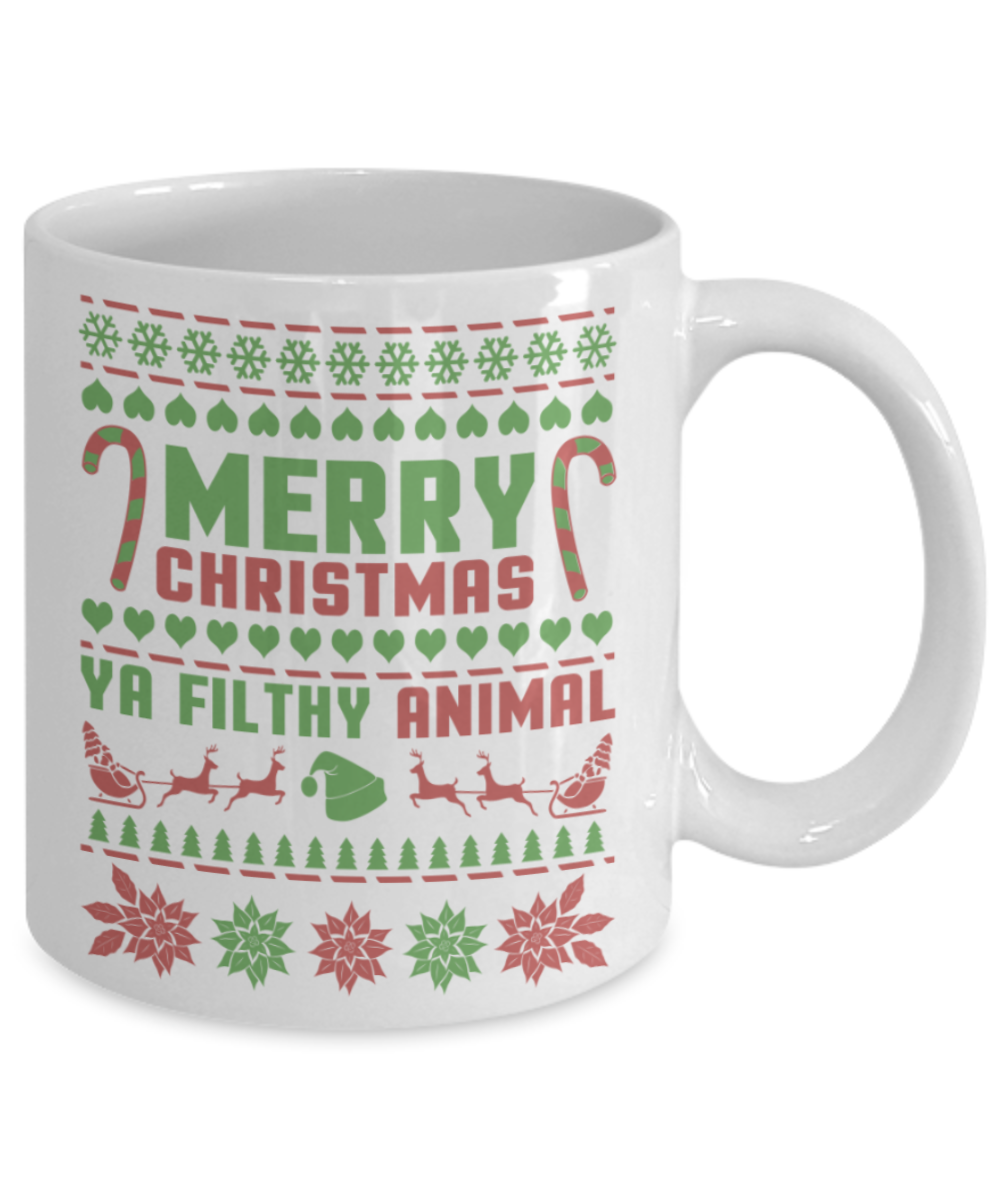 Christmas gift ideas, Merry Christmas Ya Filthy Animal - Funny White Porcelain Coffee Mug Cute Ceramic Cup 11 oz
