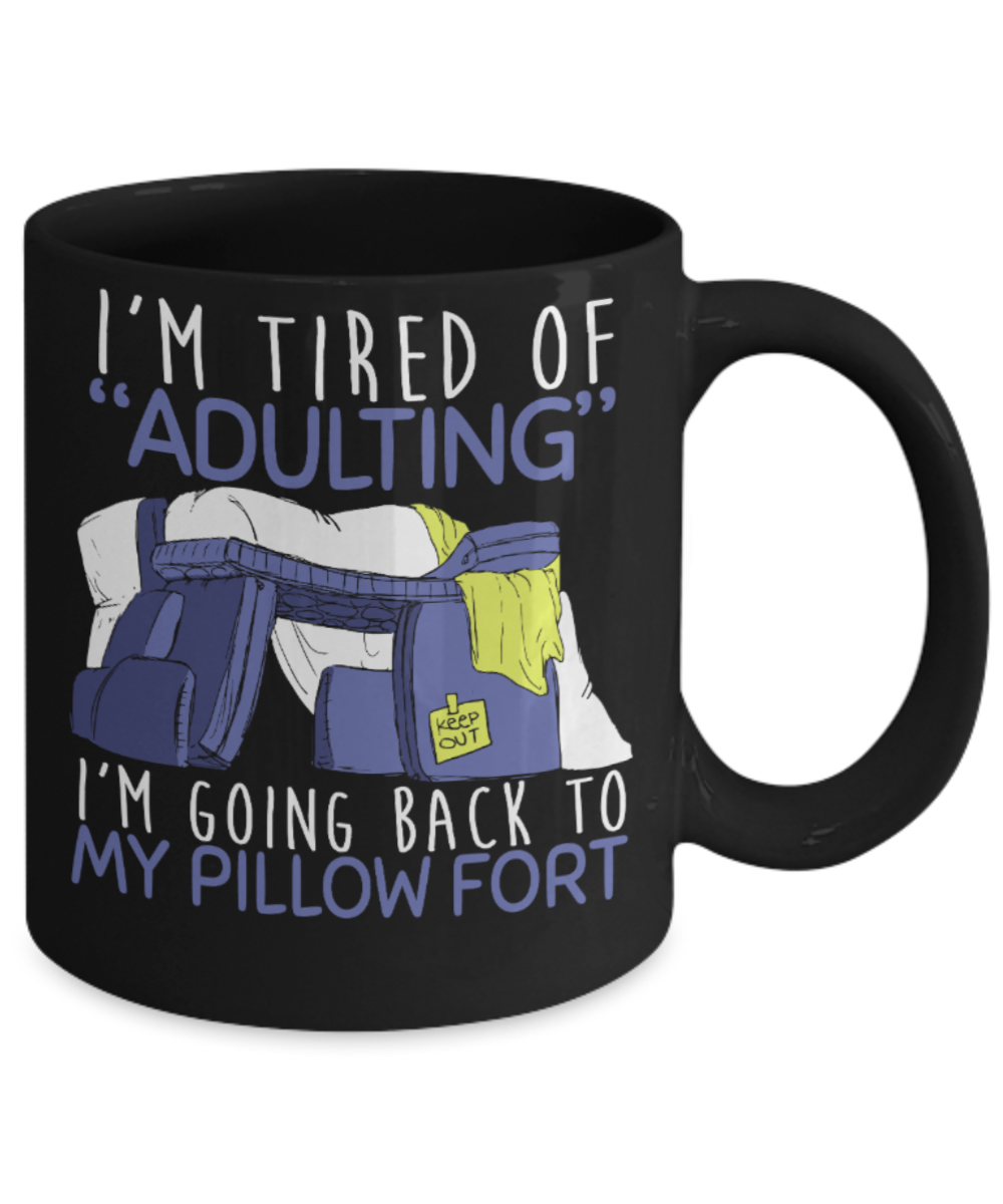 Sleeping lovers Mugs , Going back to pillowfort - Black Coffee Mug Porcelain Tea Cup 11 oz - Great Gift