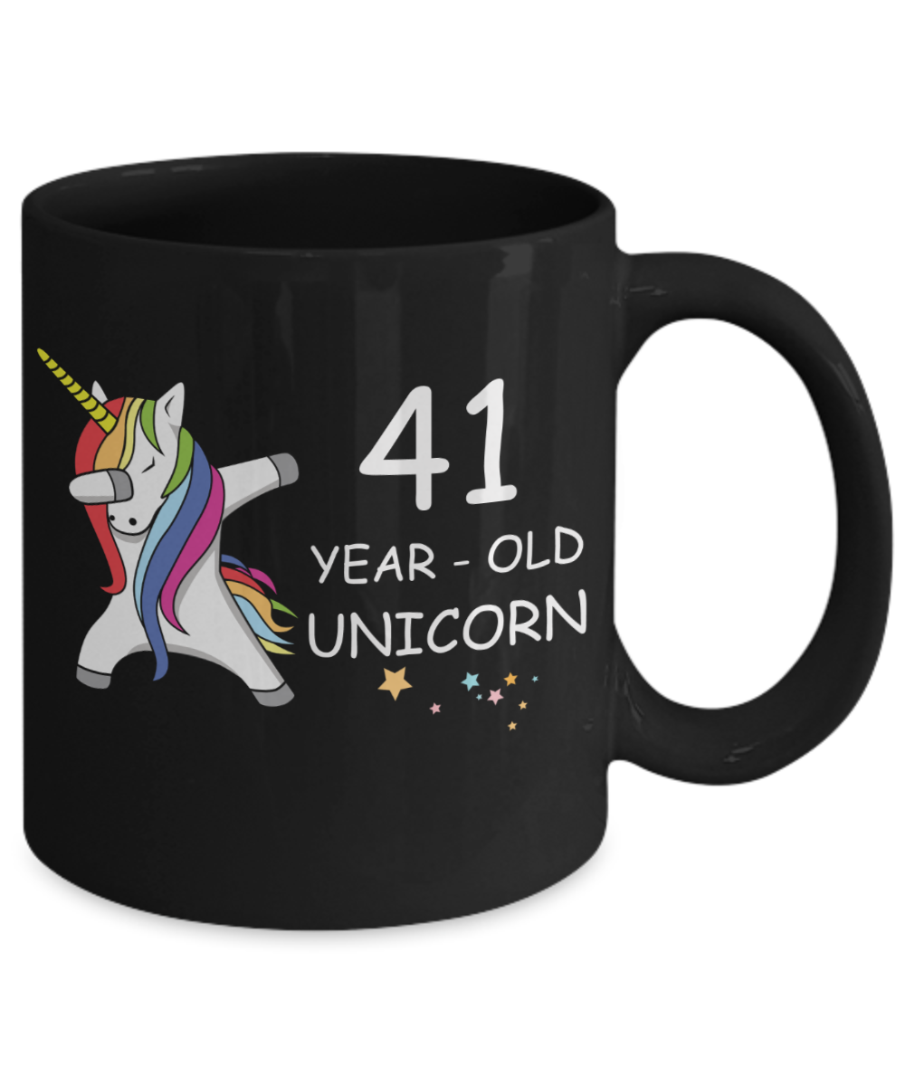 Unicorn Birthday gift 41st Birthday Gift for Women - 41 Year Old Unicorn Dabbing Mug - Funny Black Porcelain Coffee 11 oz, 41st Anniversary Bday Gift for Grandma, Mom, Sister, Bestie - Legends are Born In 1980