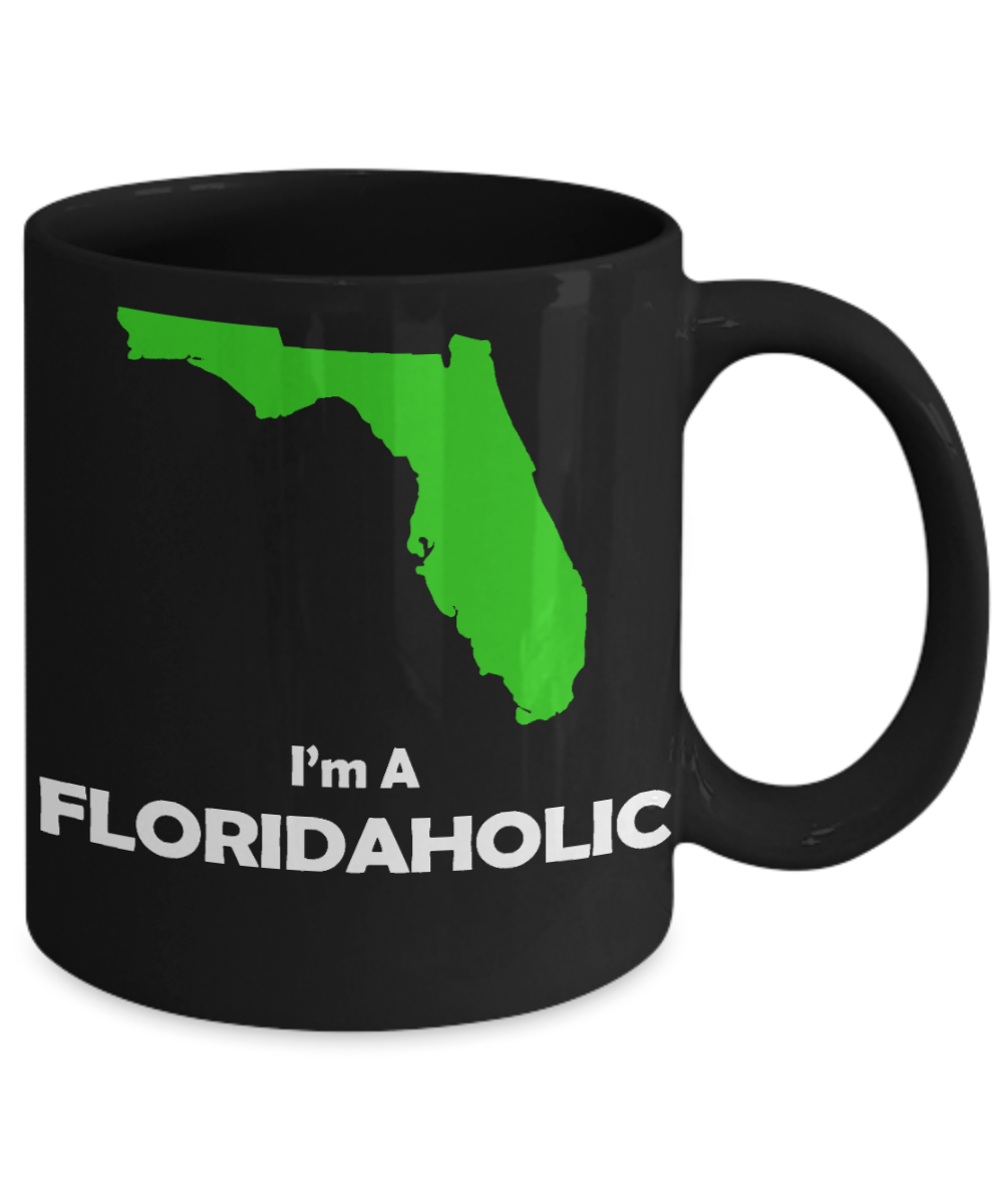 Florida State Love Personalized Gift Coffee mug, I Am A Floridaholic-Black Porcelain Coffee Mug 11 oz