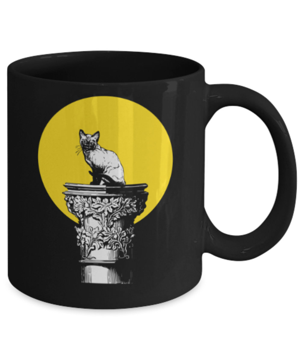Funny coffee mugs , Pussy On A Pedestal - Black Coffee Mug Porcelain Tea Cup 11 oz - Great Gift