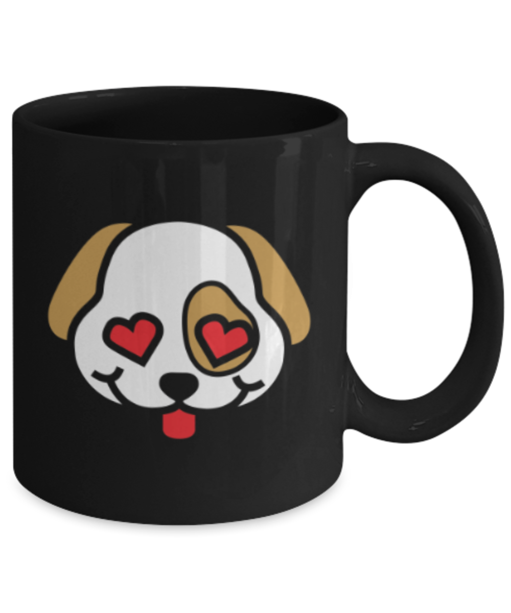 Gift gor dog lovers , Puppy Love - Black Coffee Mug Porcelain Tea Cup 11 oz - Great Gift