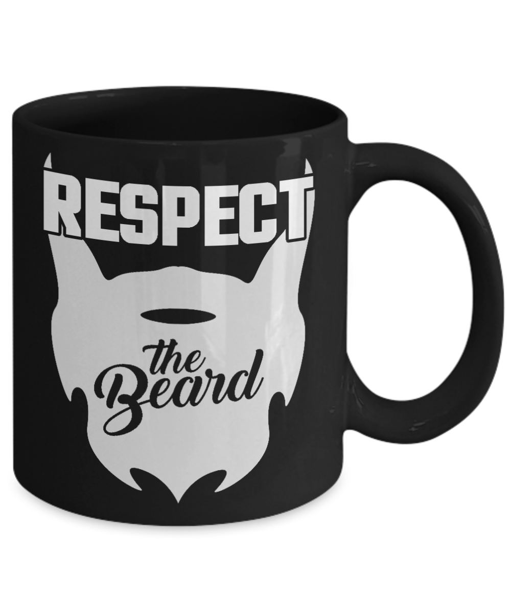 Beard Man Coffee Mug, Respect The Beard-Black Porcelain Coffee Mug 11 oz for Husband, Dad, Boyfriend