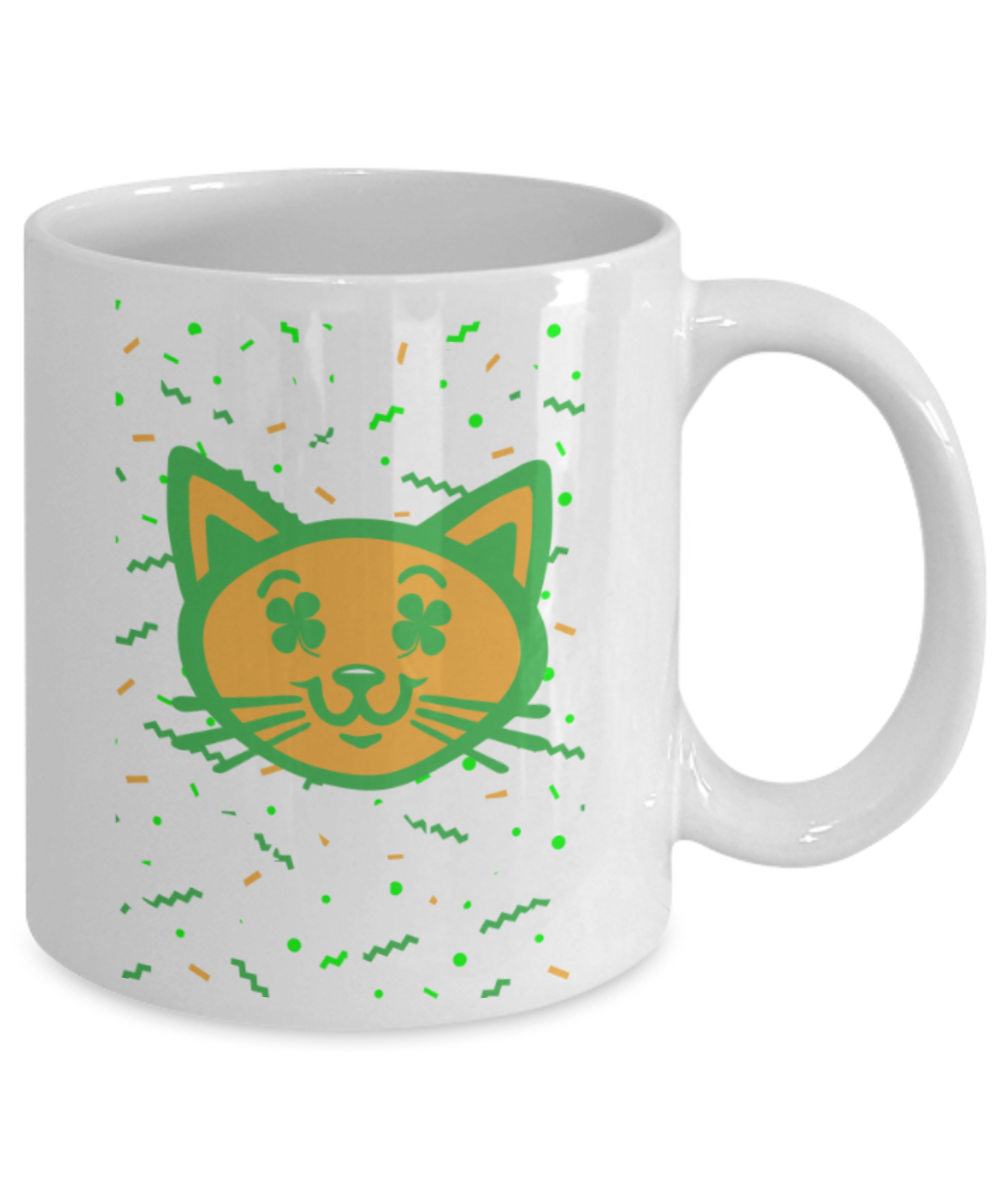 Gift gor cat lovers , Happy Saint Catty's - White Coffee Mug Porcelain Tea Cup 11 oz - Great Gift