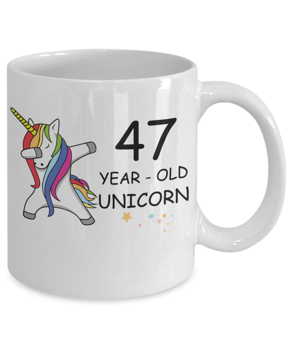 47th Birthday Gift for Women - 47 Year Old Unicorn Dabbing Mug - Funny White Porcelain Coffee 11 oz for Grandma, Mom, Sister, Best Friend, Women, Her - Legends are Born In 1973
