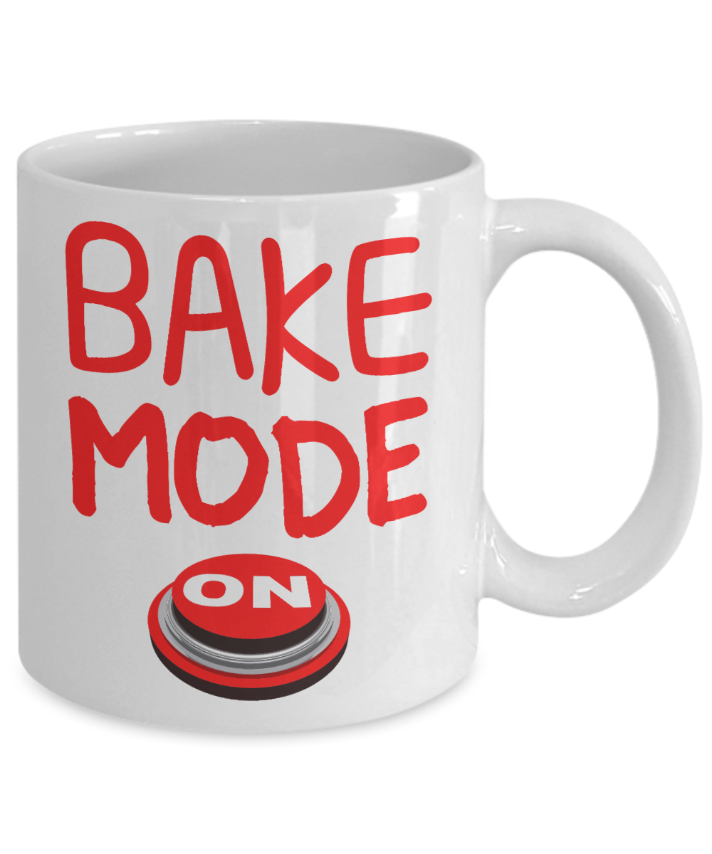 Love To Bake Coffee Mug, Bake Mode On -White Porcelain Coffee Mug 11 oz for Baker, Mom, Sister, Brother,Dad