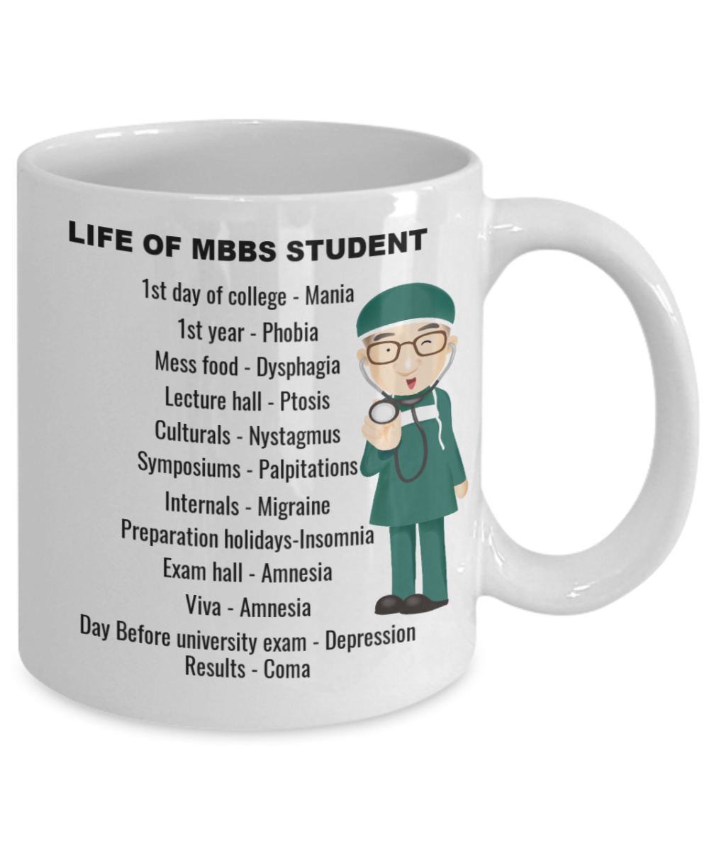 Med school mugs, Life of MBBS student - White Porcelain Coffee 11 oz