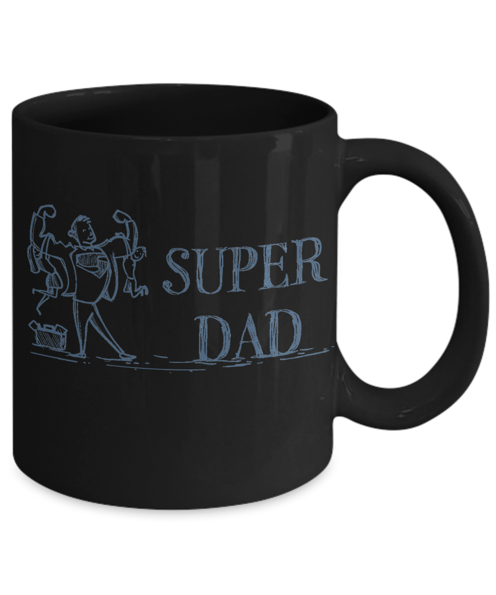 Best Ever Dad Coffee Mug, Super Dad -Black Porcelain Coffee Mug 11 oz For Dad, Papa, Daddy, Fathers Day, Birthday