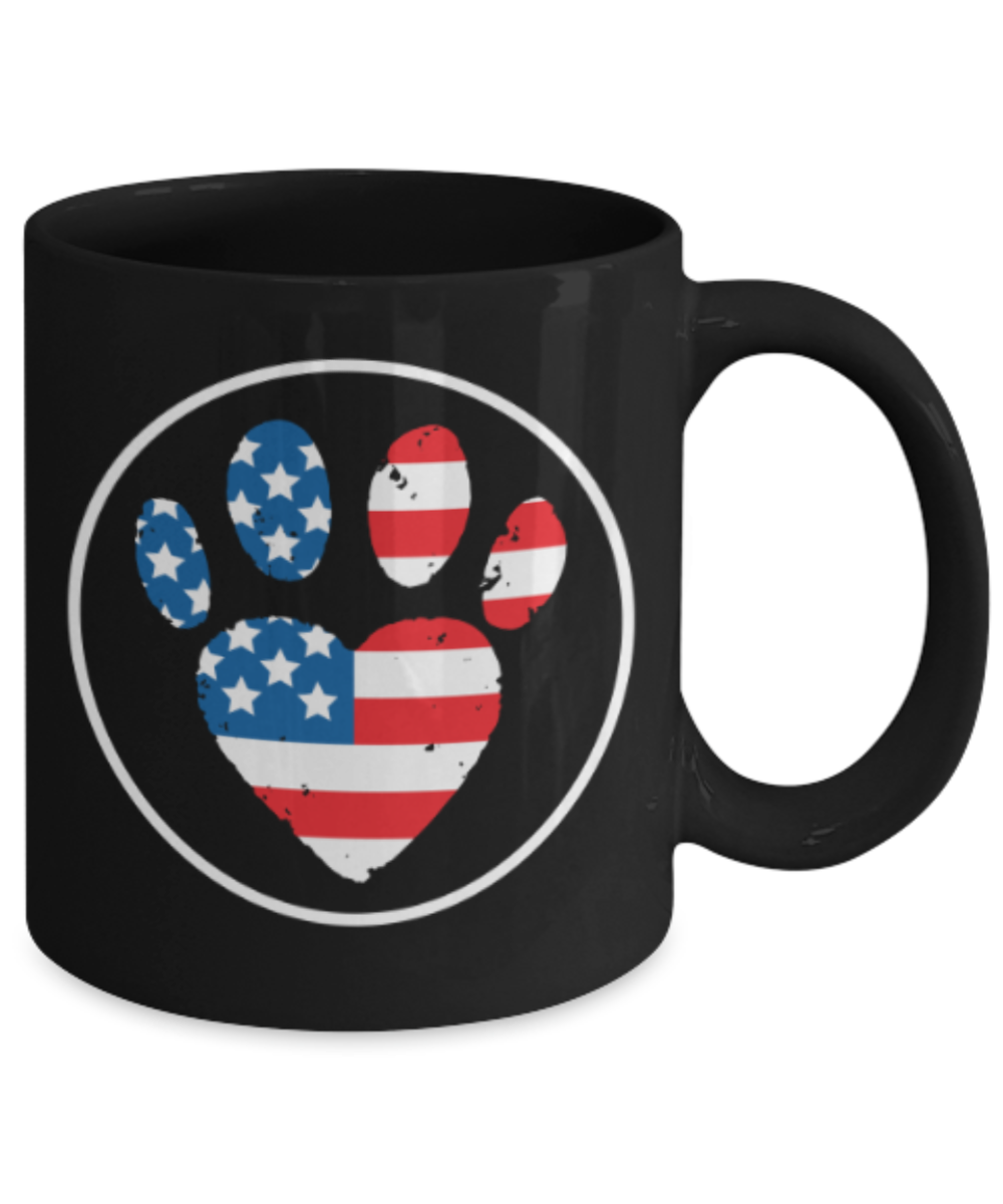 Gift gor cat lovers , Usa Paw - Black Coffee Mug Porcelain Tea Cup 11 oz - Great Gift