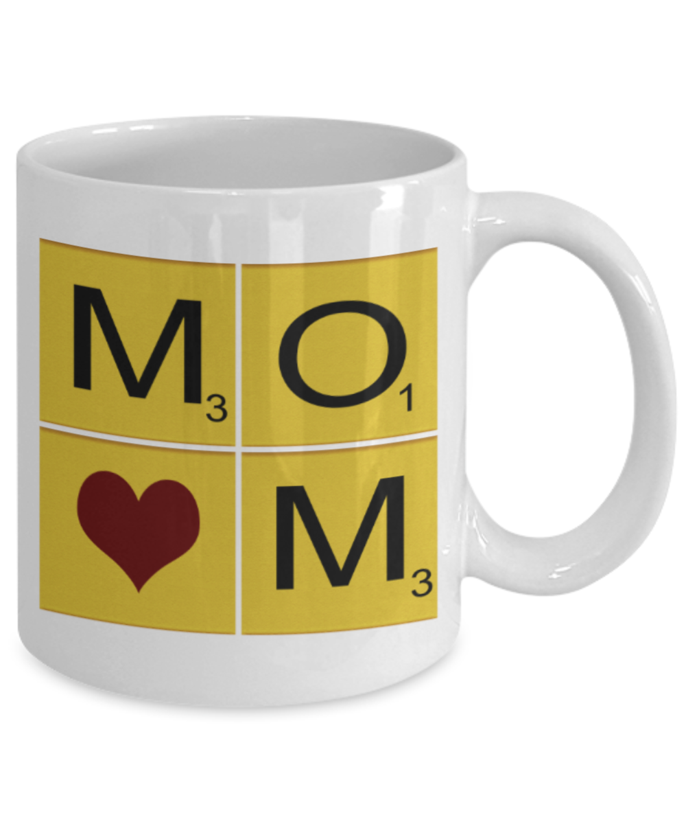 Mothere day gift - Mom Love - White Porcelain Coffee Mug Cute Ceramic Cup 11 oz